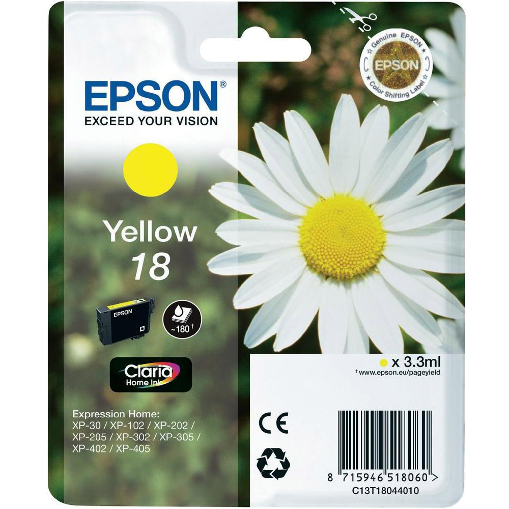 Original Epson 18 Yellow Ink Cartridge (C13T18044010) T1804 Daisy