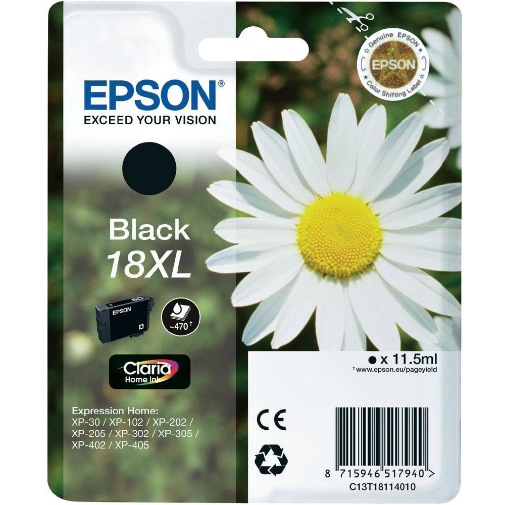 Original Epson 18XL Black High Capacity Ink Cartridge (C13T18114010) T1811 Daisy
