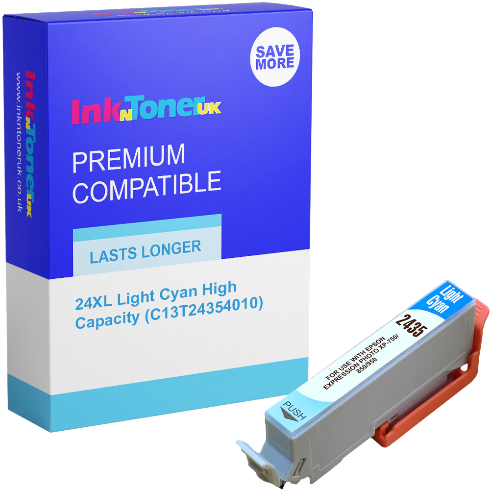Premium Compatible Epson 24XL Light Cyan High Capacity Ink Cartridge (C13T24354010) T2435 Elephant