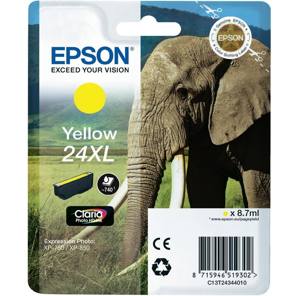 Original Epson 24XL Yellow High Capacity Ink Cartridge (C13T24344010) T2434 Elephant