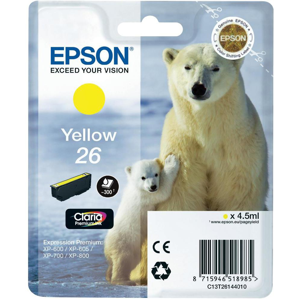 Original Epson 26 Yellow Ink Cartridge (C13T26144010) T2614 Polar Bear