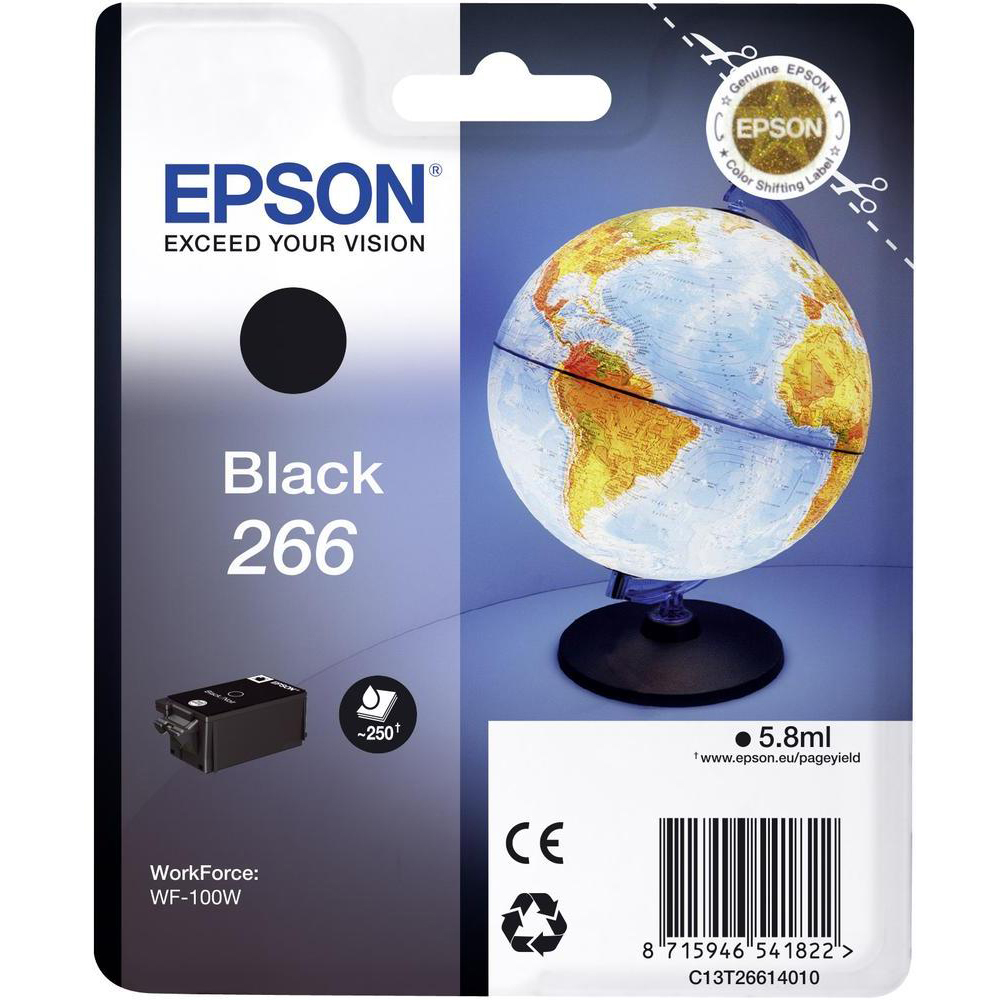 Original Epson 266 Black Ink Cartridge (C13T26614010) T2661 Globe