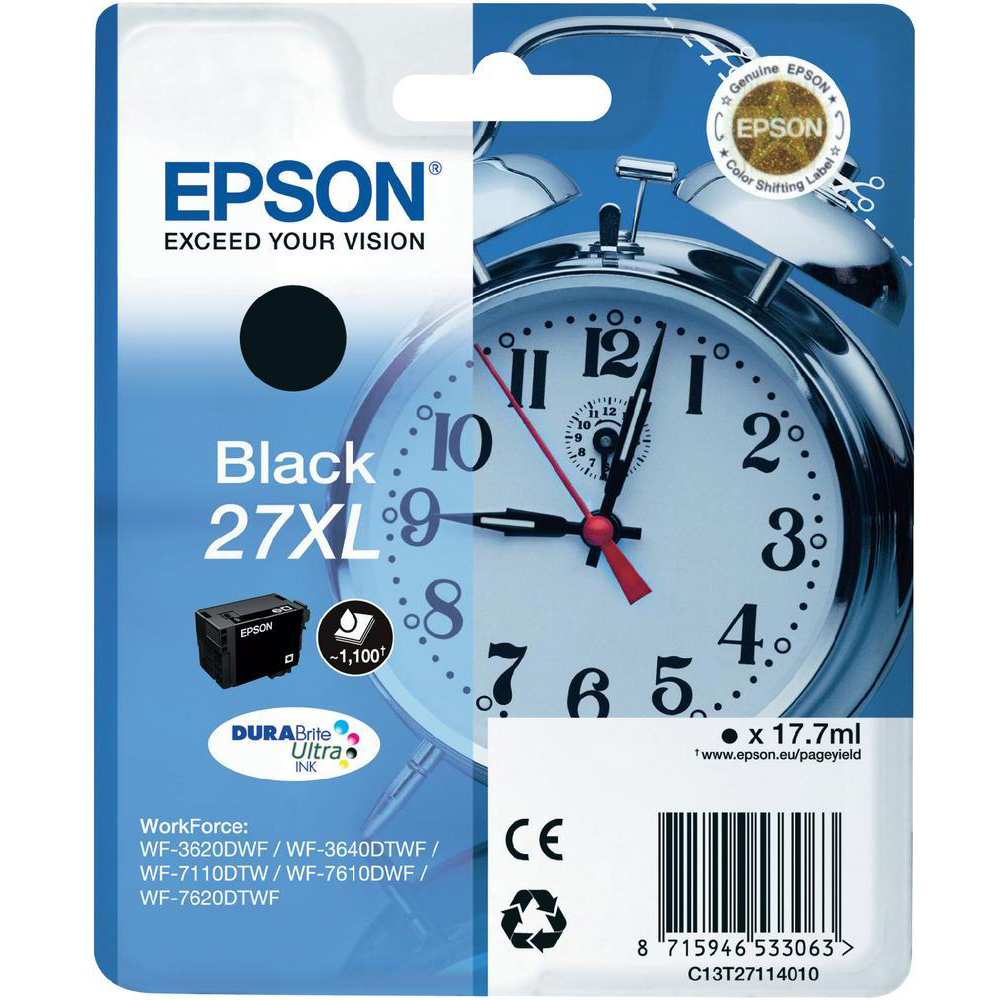 Original Epson 27XL Black High Capacity Ink Cartridge (C13T27114010) T2711 Alarm Clock