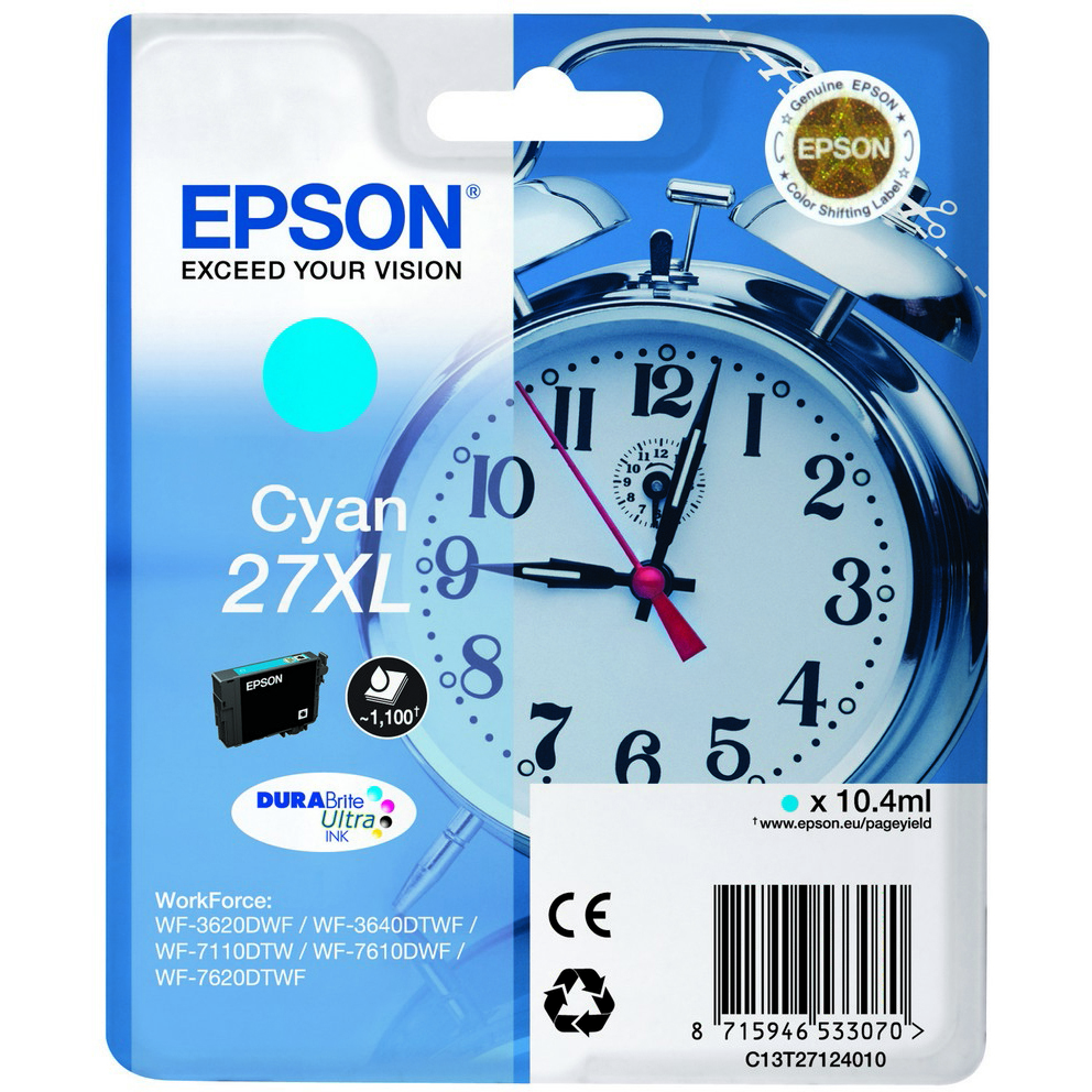 Original Epson 27XL Cyan High Capacity Ink Cartridge (C13T27124010) T2712 Alarm Clock