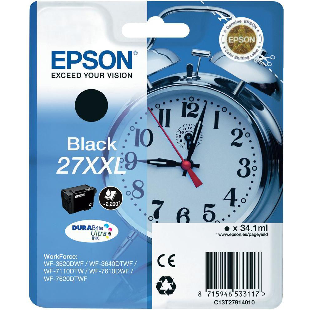 Original Epson 27XXL Black Extra High Capacity Ink Cartridge (C13T27914010) T2791 Alarm Clock