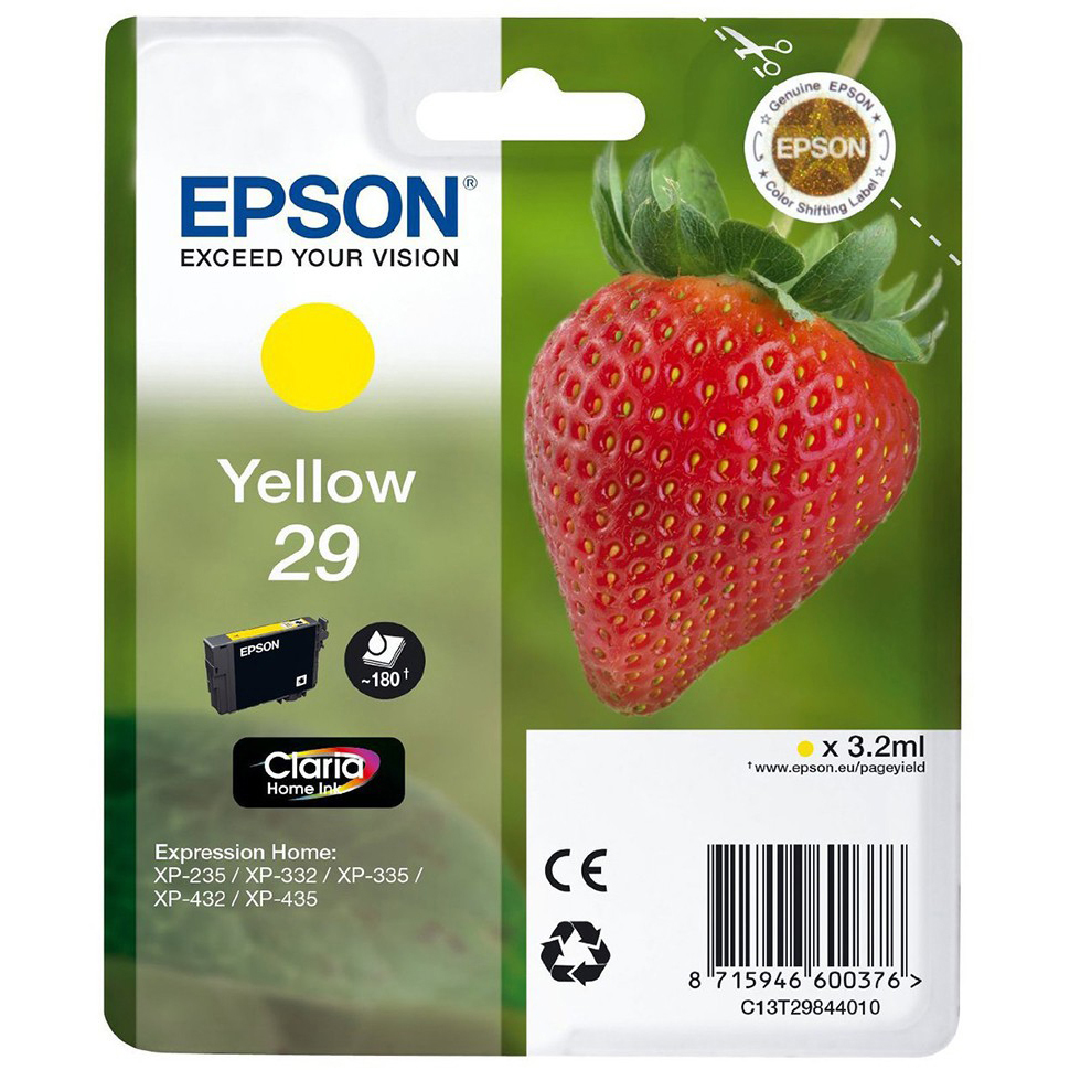 Original Epson 29 Yellow Ink Cartridge (C13T29844010) T2984 Strawberry