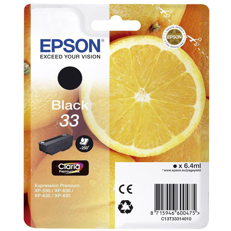 Original Epson 33 Black Ink Cartridge (C13T33314010) T3331 Oranges