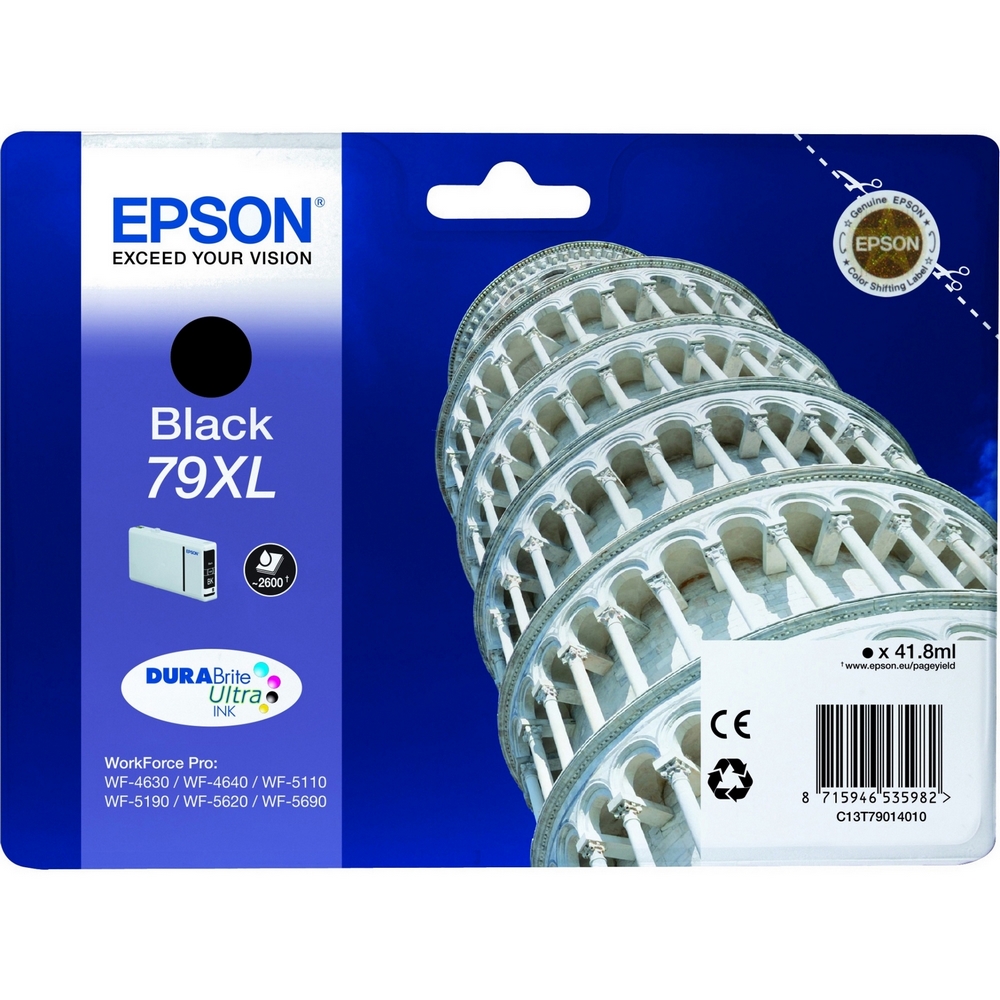 Original Epson 79XL Black High Capacity Ink Cartridge (C13T79014010) T7901 Tower of Pisa