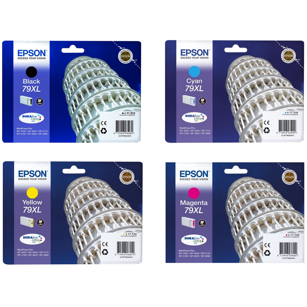 Original Epson 79XL CMYK Multipack High Capacity Ink Cartridges (T7901 / T7902 / T7903 / T7904) Tower of Pisa