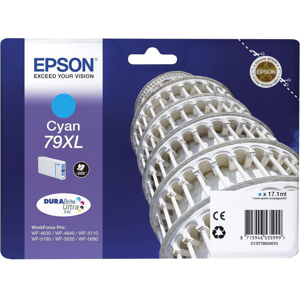 Original Epson 79XL Cyan High Capacity Ink Cartridge (C13T79024010) T7902 Tower of Pisa