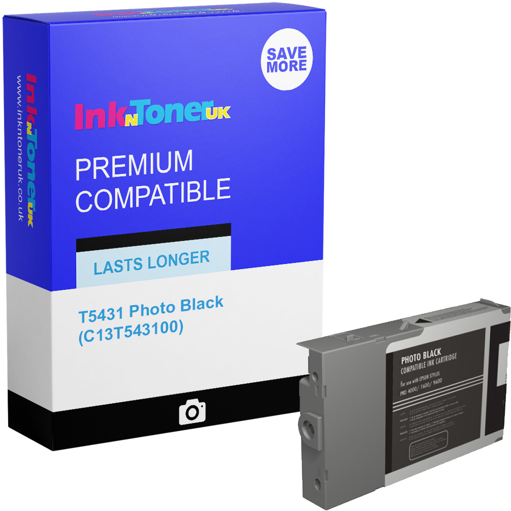 Premium Compatible Epson T5431 Photo Black Dye Ink Cartridge (C13T543100)