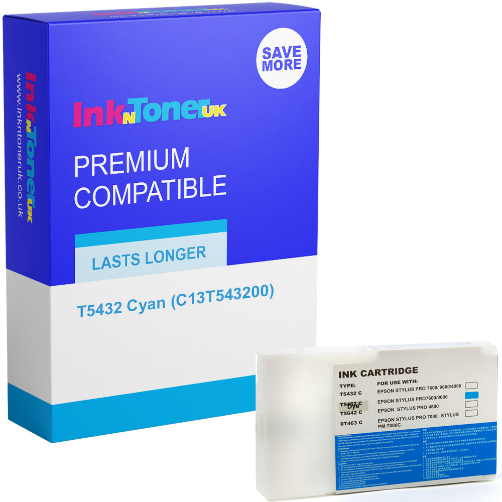 Premium Compatible Epson T5432 Cyan Dye Ink Cartridge (C13T543200)