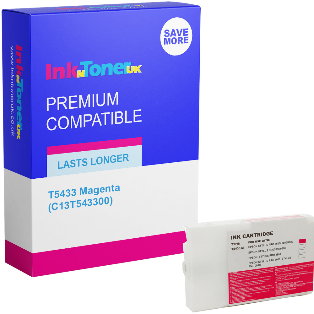 Premium Compatible Epson T5433 Magenta Dye Ink Cartridge (C13T543300)