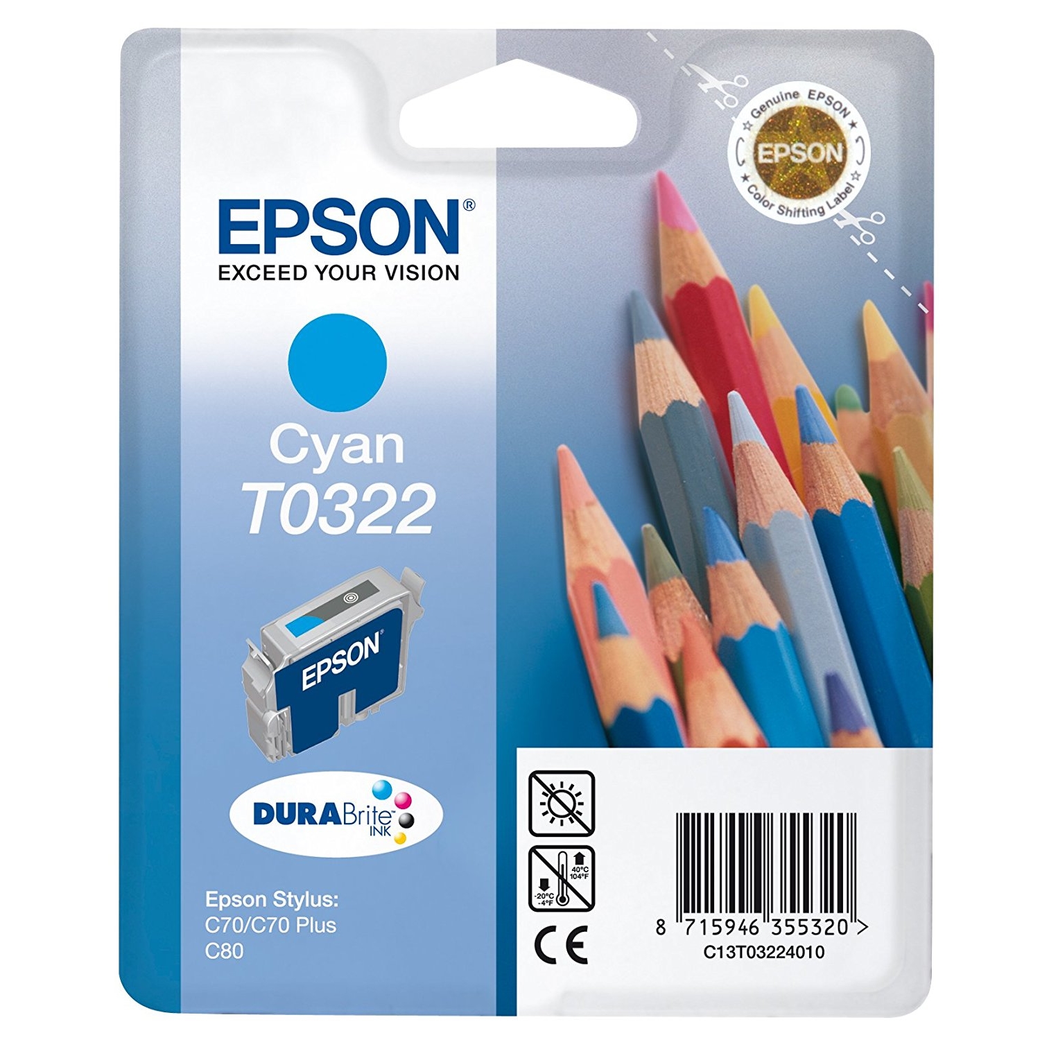 Original Epson T0322 Cyan Ink Cartridge (C13T03224010)