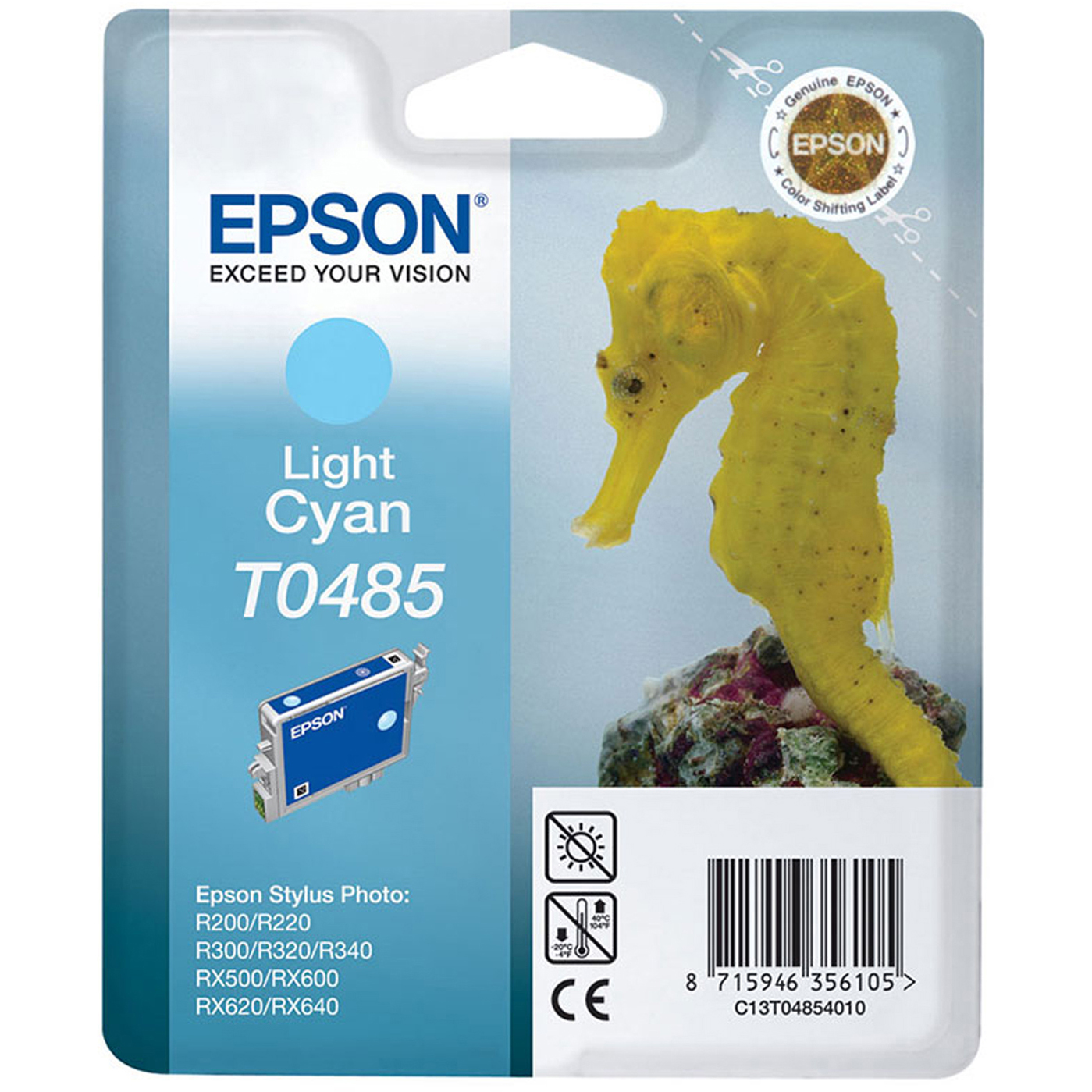 Original Epson T0485 Light Cyan Ink Cartridge (C13T04854010) Seahorse