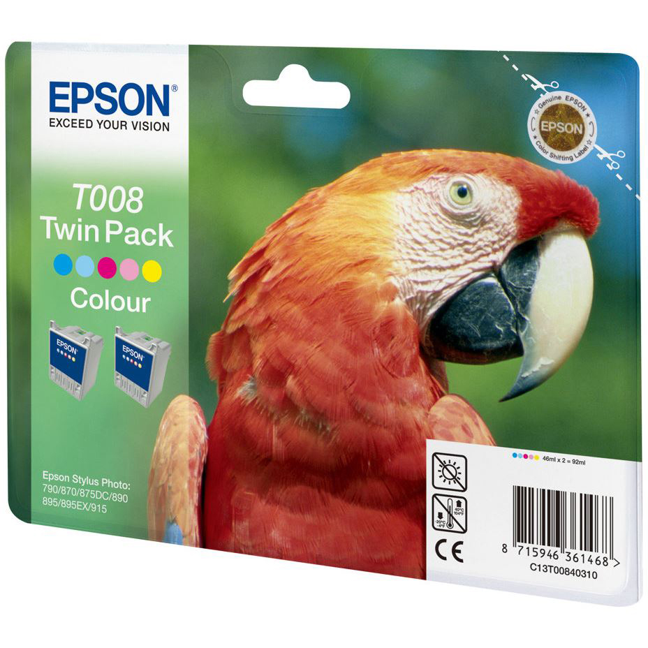 Original Epson T008 Colour Twin Pack Ink Cartridges (C13T00840310)