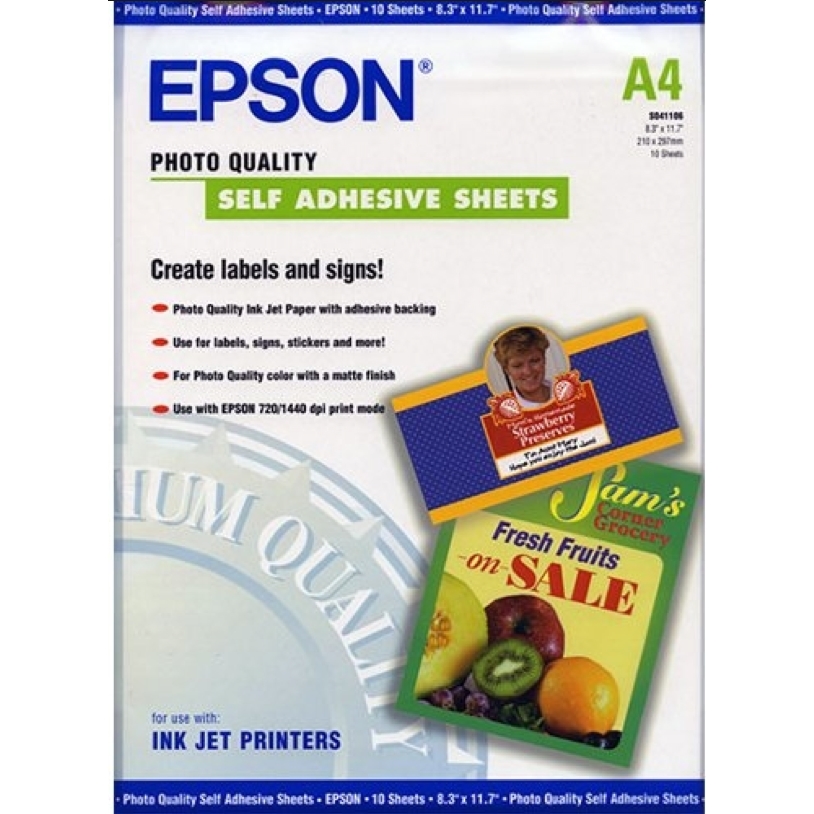 Original Epson S041106 167gsm A4 Self Adhesive Sheets - 10 Sheets (C13S041106)