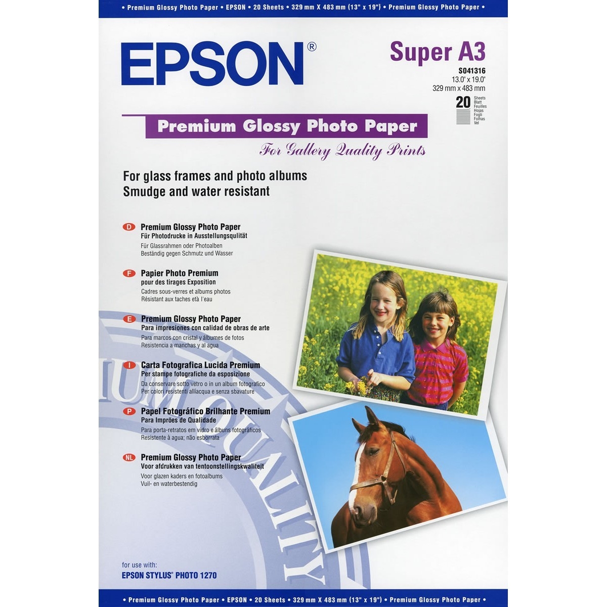 Original Epson S041316 255gsm A3+ Photo Paper - 20 Sheets (C13S041316)