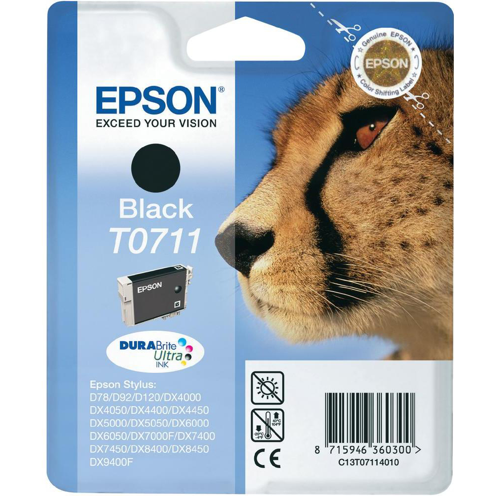Original Epson T0711 Black Ink Cartridge (C13T07114011) Cheetah