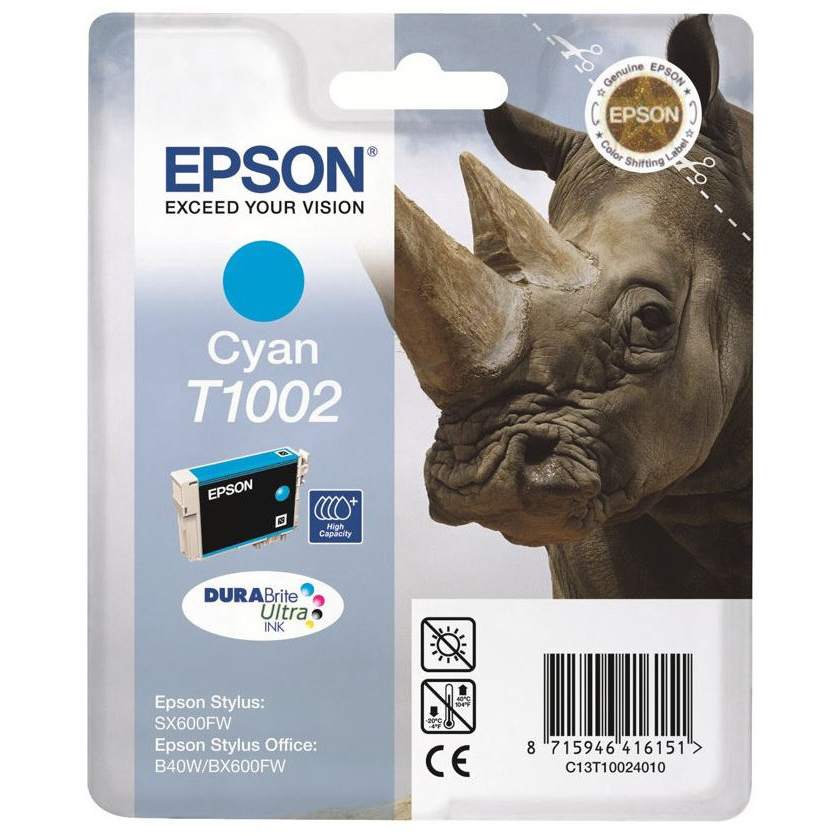 Original Epson T1002 Cyan High Capacity Ink Cartridge (C13T10024010) Rhino