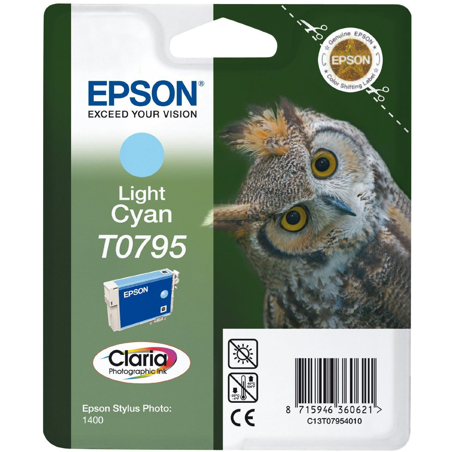 Original Epson T0795 Light Cyan Ink Cartridge (C13T07954010) Owl