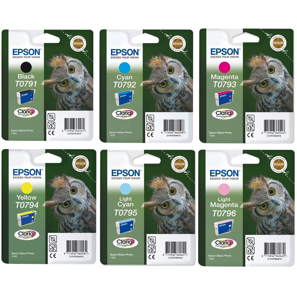 Original Epson T079 C, M, Y, K, LC, LM Multipack Ink Cartridges (T0791 / T0792 / T0793 / T0794 / T0795 / T0796) Owl