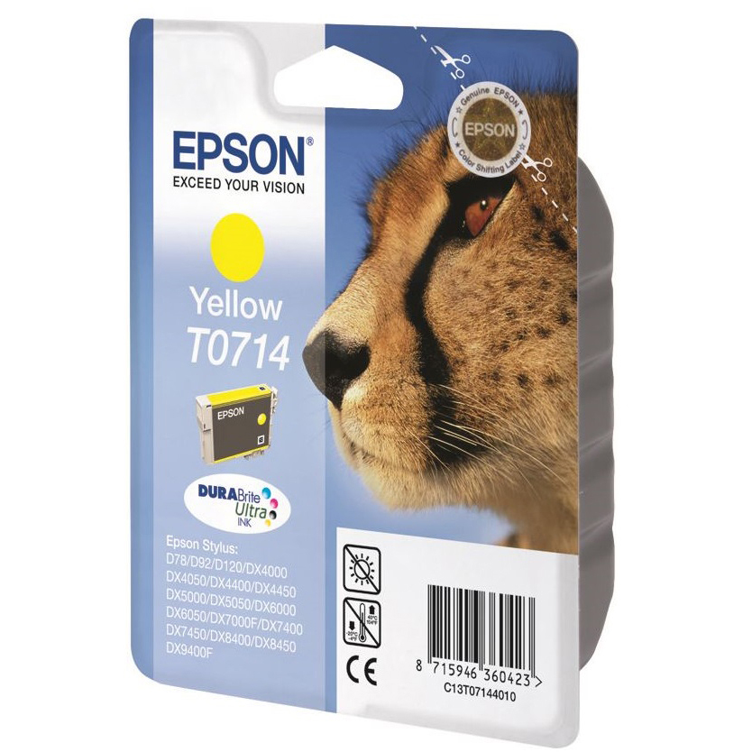 Original Epson T0714 Yellow Ink Cartridge (C13T07144011) Cheetah