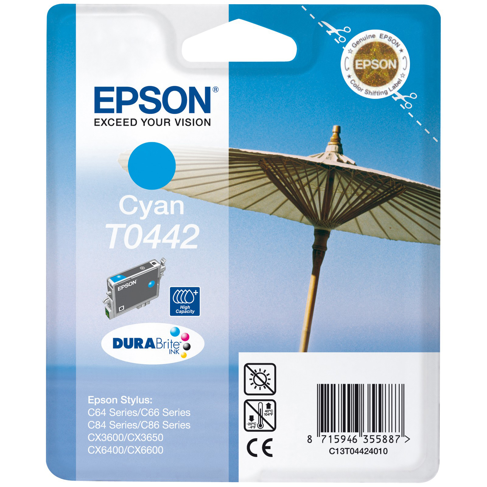 Original Epson T0442 Cyan High Capacity Ink Cartridge (C13T04424010) Parasol