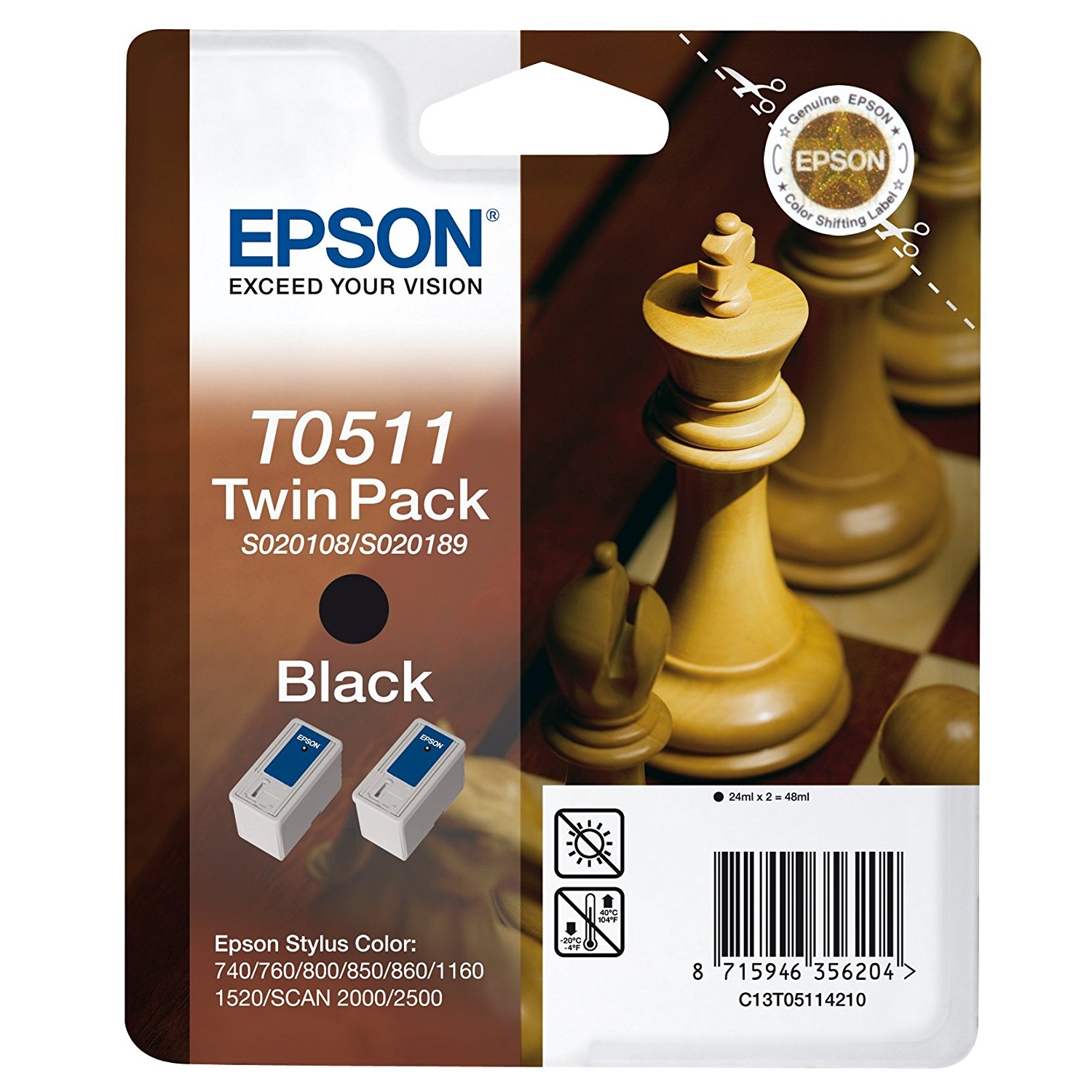 Original Epson T051 Black Twin Pack Ink Cartridges (C13T05114210)