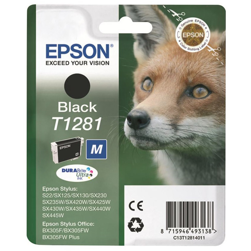 Original Epson T1281 Black Ink Cartridge (C13T12814011) Fox