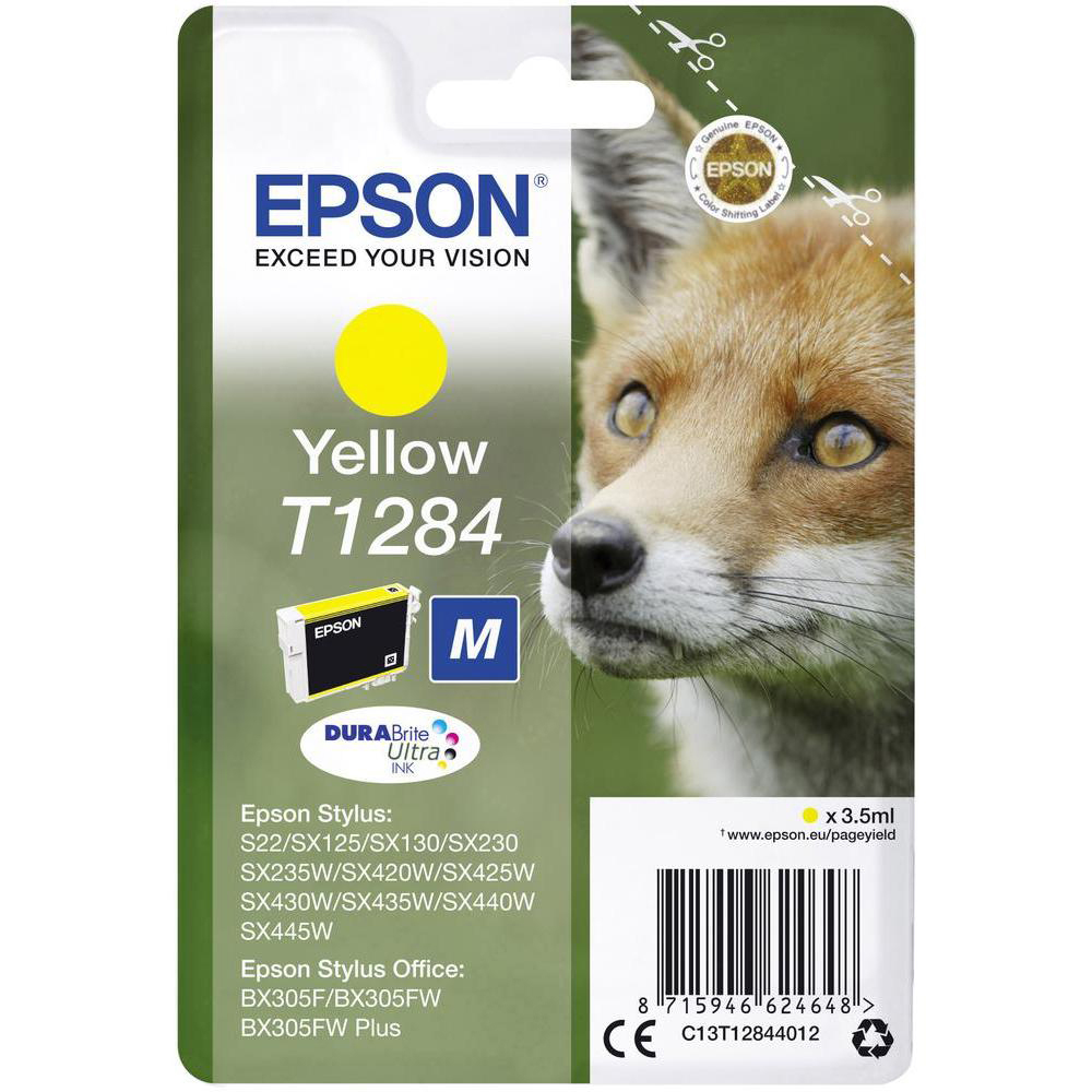 Original Epson T1284 Yellow Ink Cartridge (C13T12844011) Fox