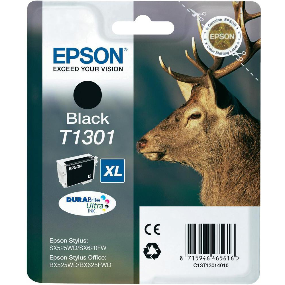 Original Epson T1301XL Black High Capacity Ink Cartridge (C13T13014010) Stag
