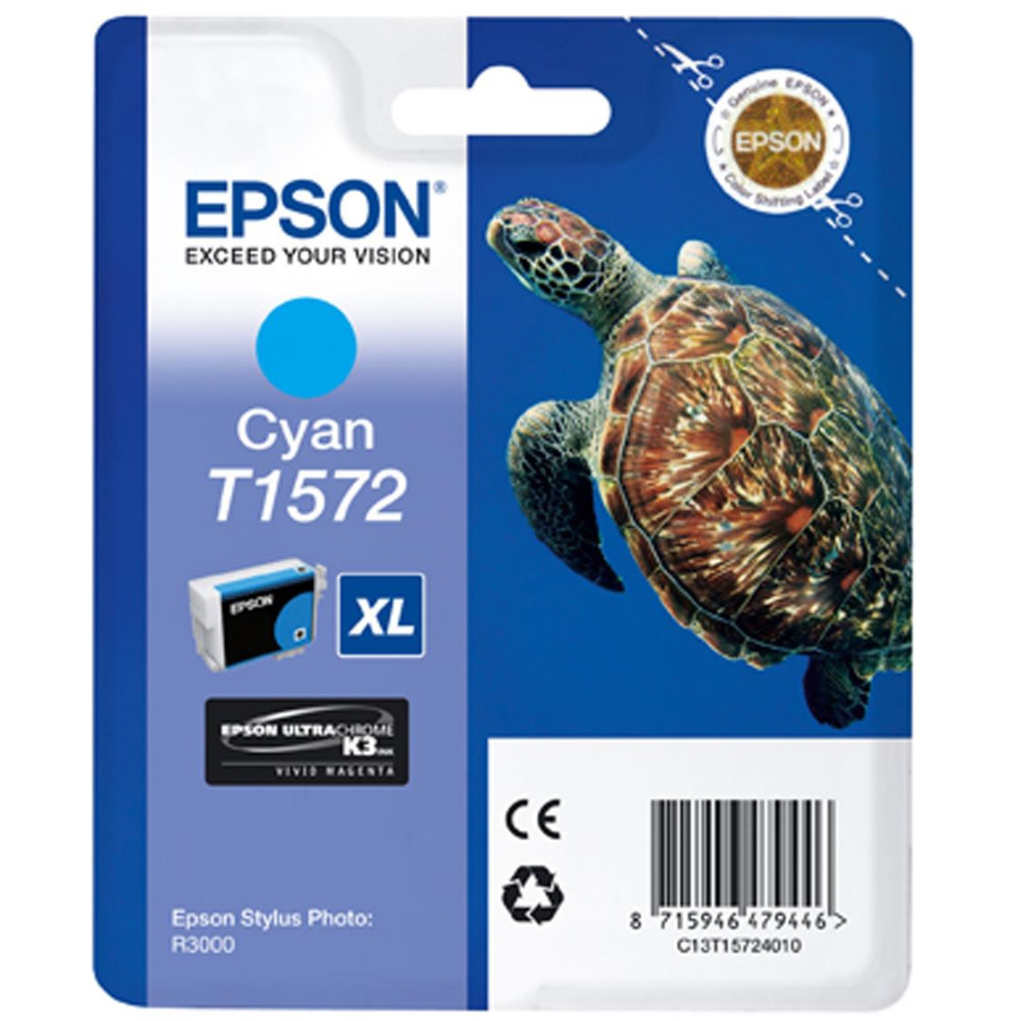 Original Epson T1572 Cyan Ink Cartridge (C13T15724010) Turtle