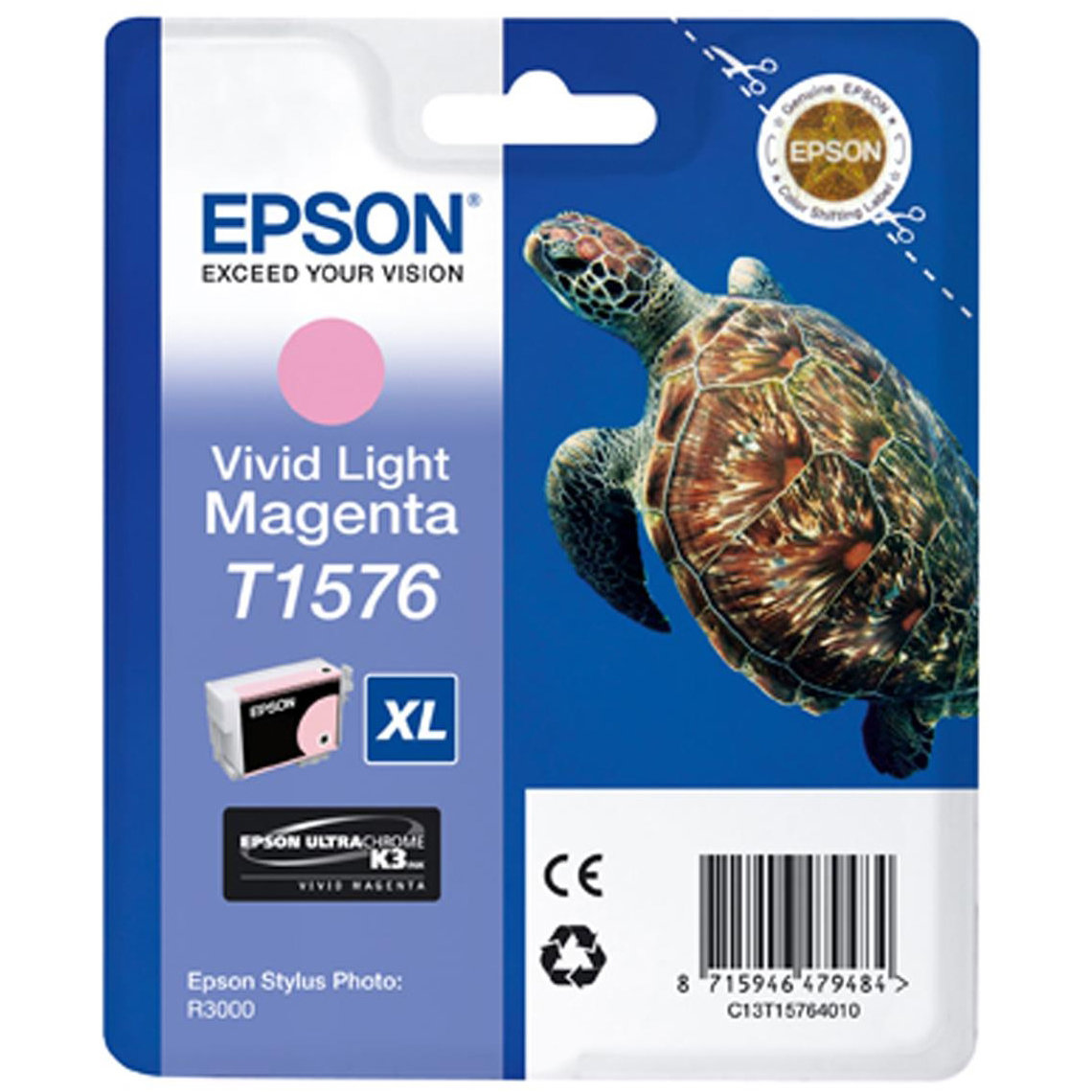 Original Epson T1576 Vivid Light Magenta Ink Cartridge (C13T15764010) Turtle