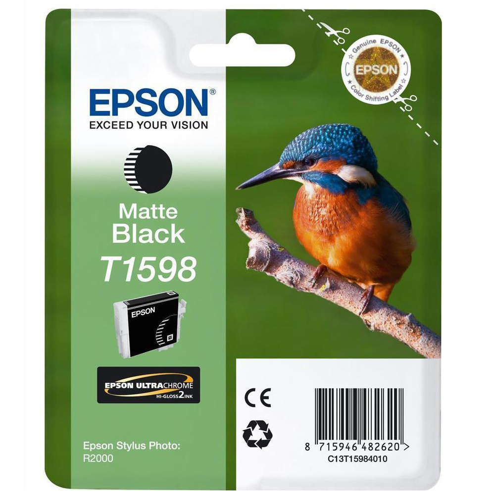 Original Epson T1598 Matte Black Ink Cartridge (C13T15984010) Kingfisher