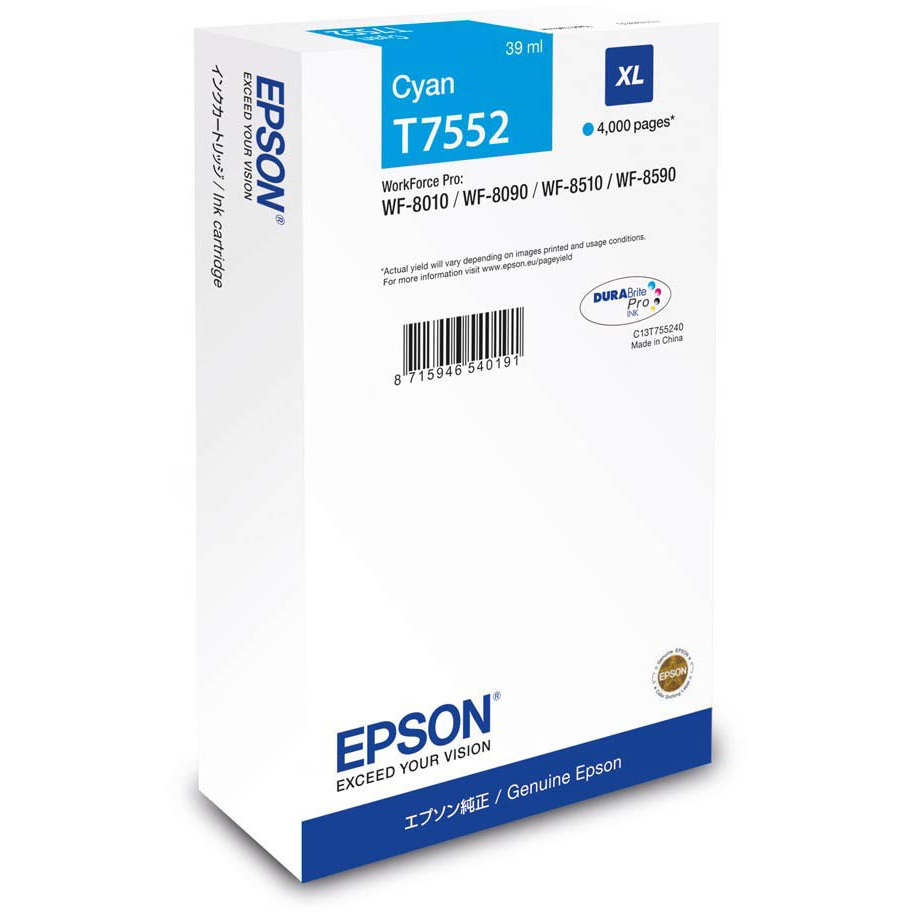 Original Epson T7552XL Cyan High Capacity Ink Cartridge (C13T755240)