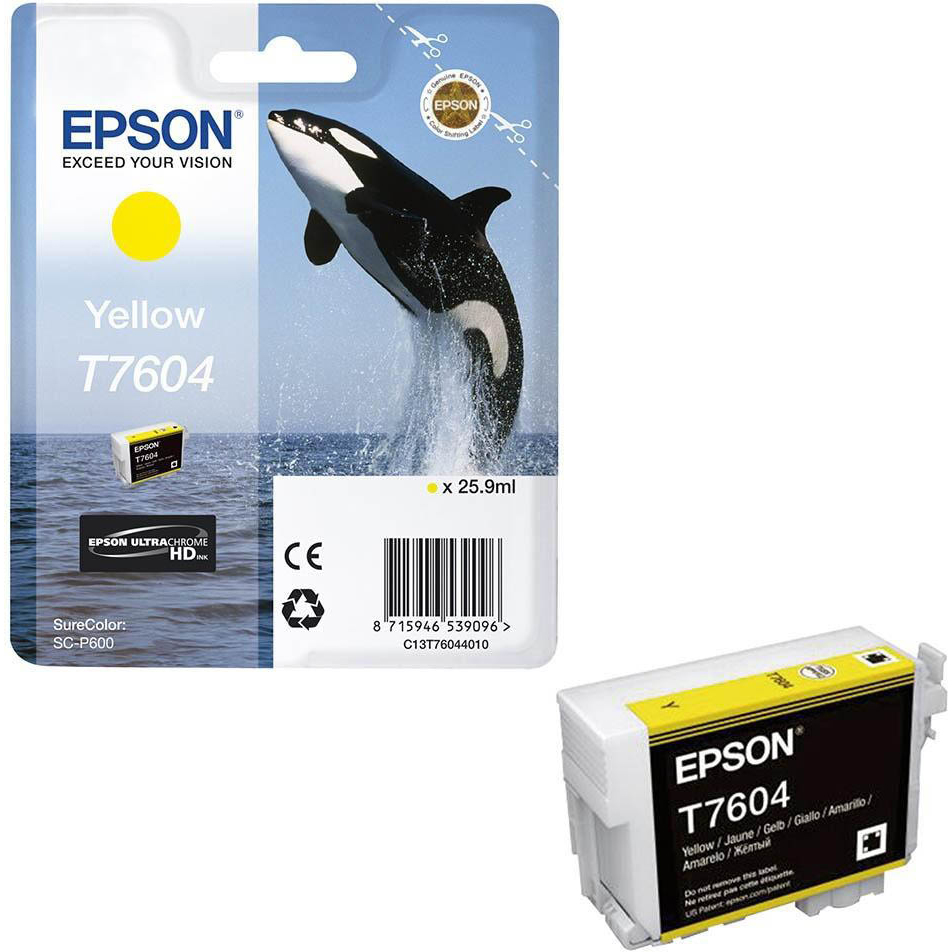 Original Epson T7604 Yellow Ink Cartridge (C13T76044010) Killer Whale