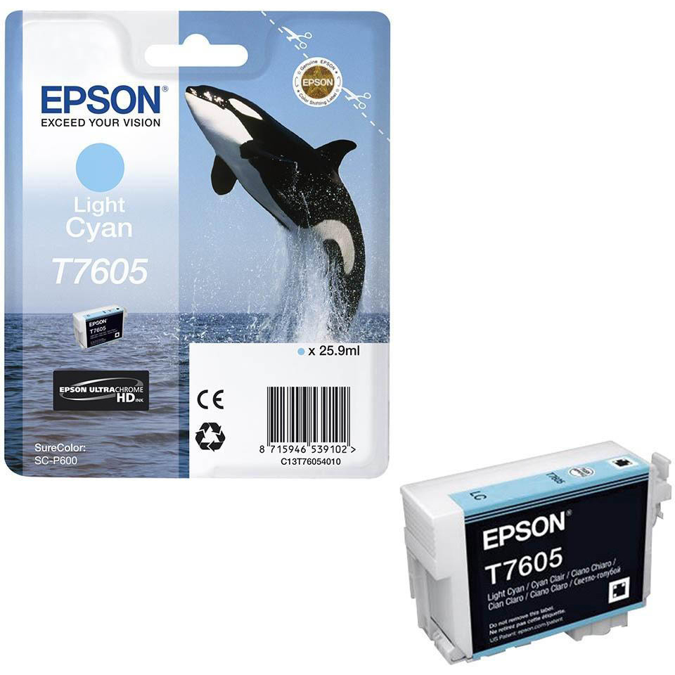 Original Epson T7605 Light Cyan Ink Cartridge (C13T76054010) Killer Whale