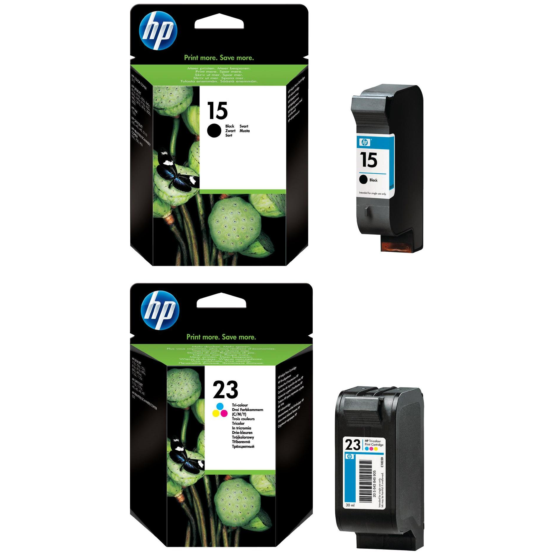 Original HP 15 / 23 Black & Colour Combo Pack Ink Cartridges (C6615DE & C1823DE)