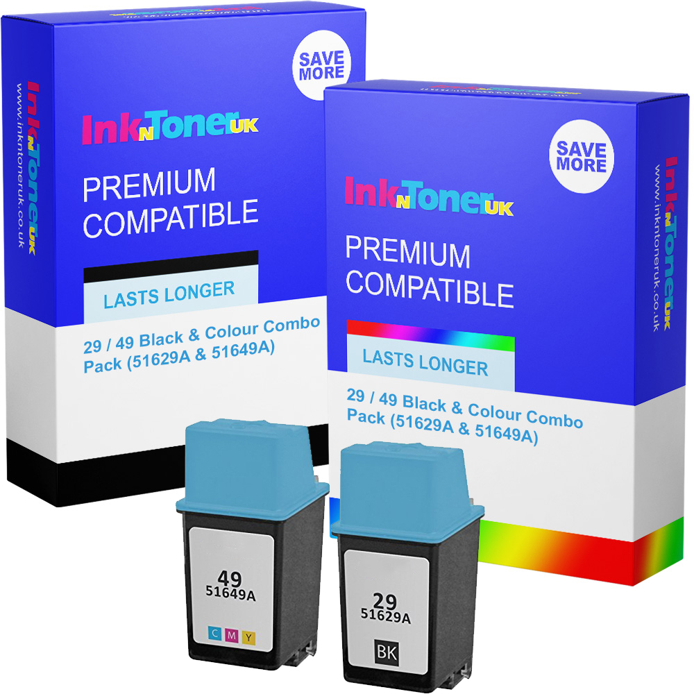 Premium Remanufactured HP 29 / 49 Black & Colour Combo Pack Ink Cartridges (51629A & 51649A)