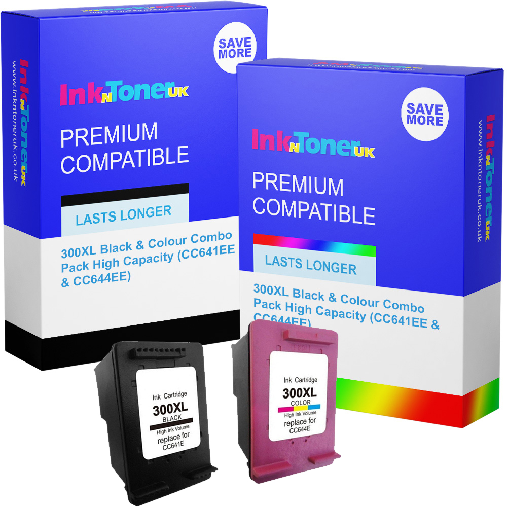 Premium Remanufactured HP 300XL Black & Colour Combo Pack High Capacity Ink Cartridges (CC641EE & CC644EE)