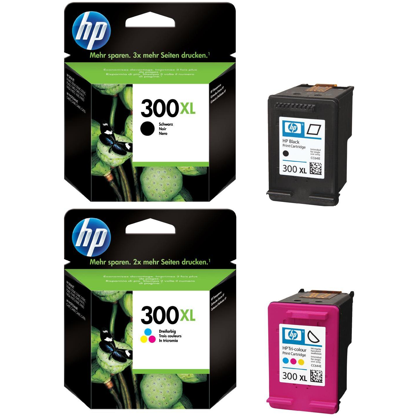 Original HP 300XL Black & Colour Combo Pack High Capacity Ink Cartridges (CC641EE & CC644EE)