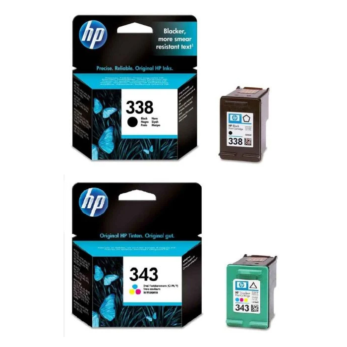 Original HP 338 / 343 Black & Colour Combo Pack Ink Cartridges (C8765EE & C8766EE)