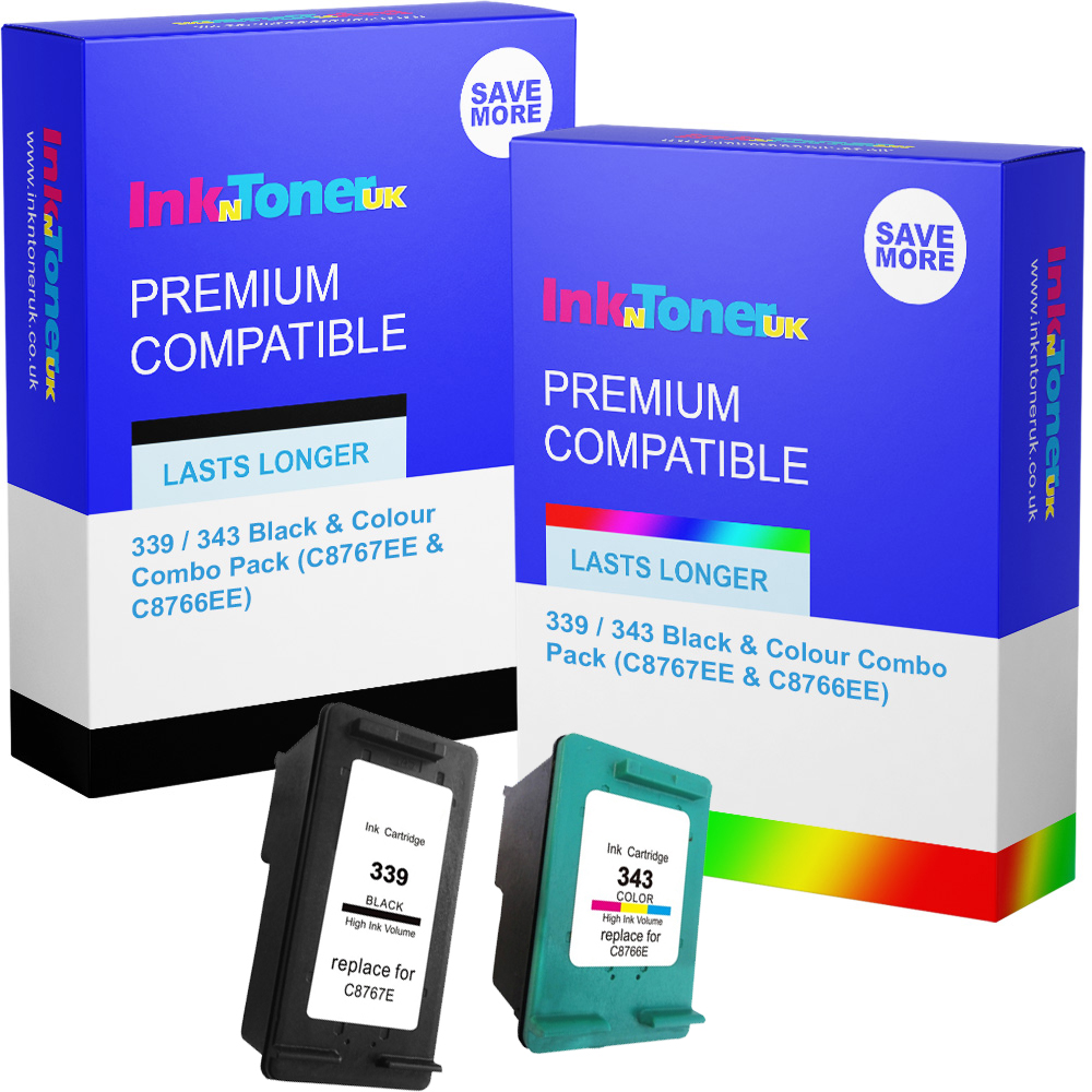 Premium Remanufactured HP 339 / 343 Black & Colour Combo Pack Ink Cartridges (C8767EE & C8766EE)