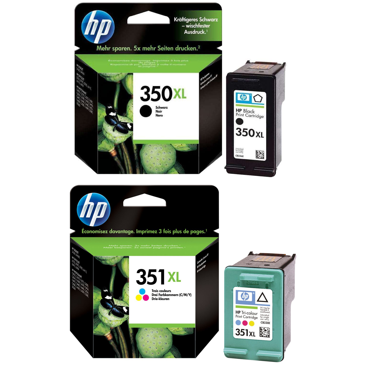 Original HP 350XL / 351XL Black & Colour Combo Pack High Capacity Ink Cartridges (CB336EE & CB338EE)