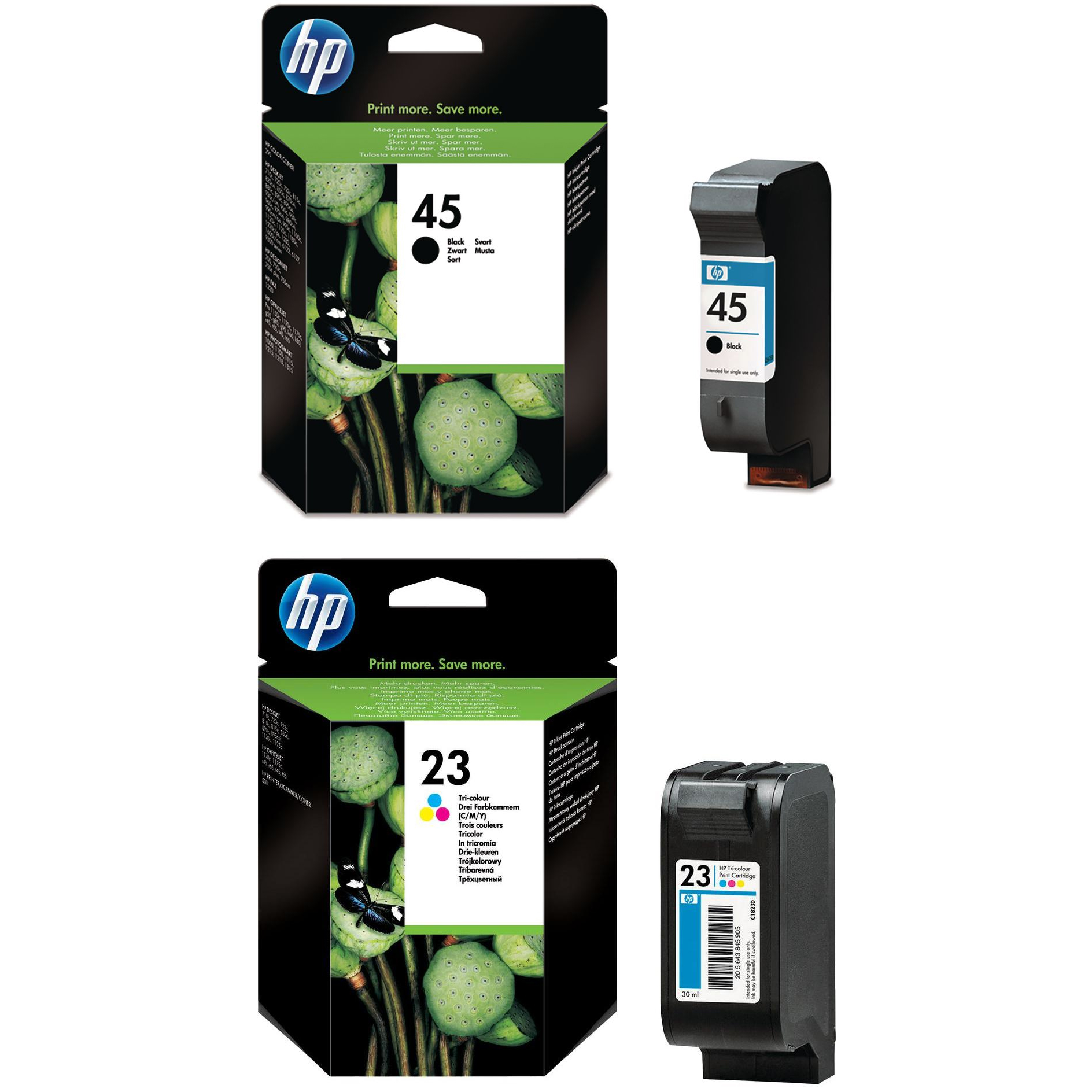 Original HP 45 / 23 Black & Colour Combo Pack Ink Cartridges (51645AE & C1823DE)