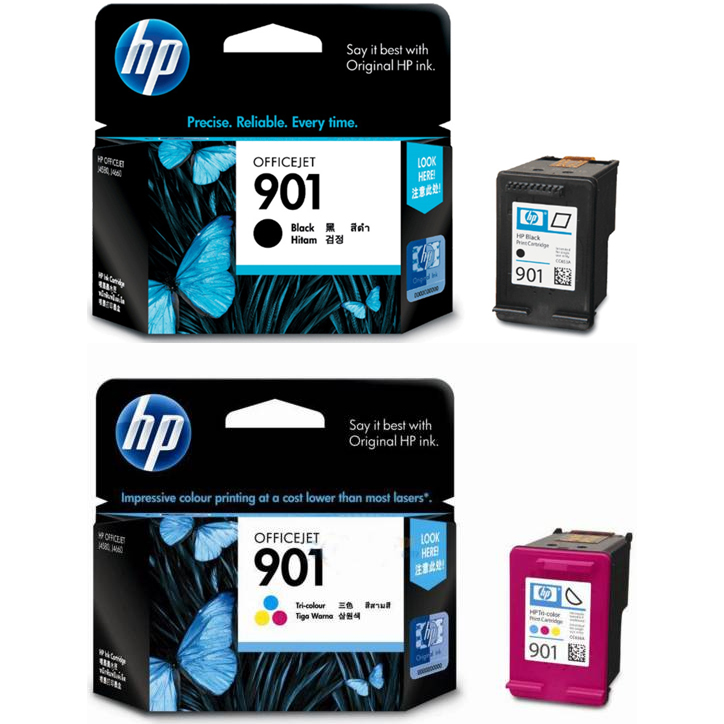 Original HP 901 Black & Colour Combo Pack Ink Cartridges (CC653A & CC656A)