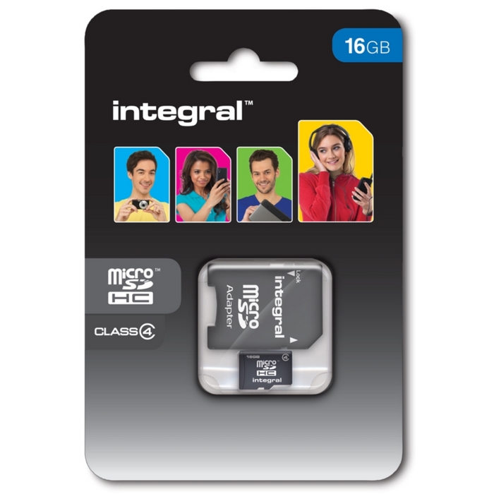 Original Integral Class 4 16GB MicroSDHC Memory Card + SD Adapter (INMSDH16G4V2)