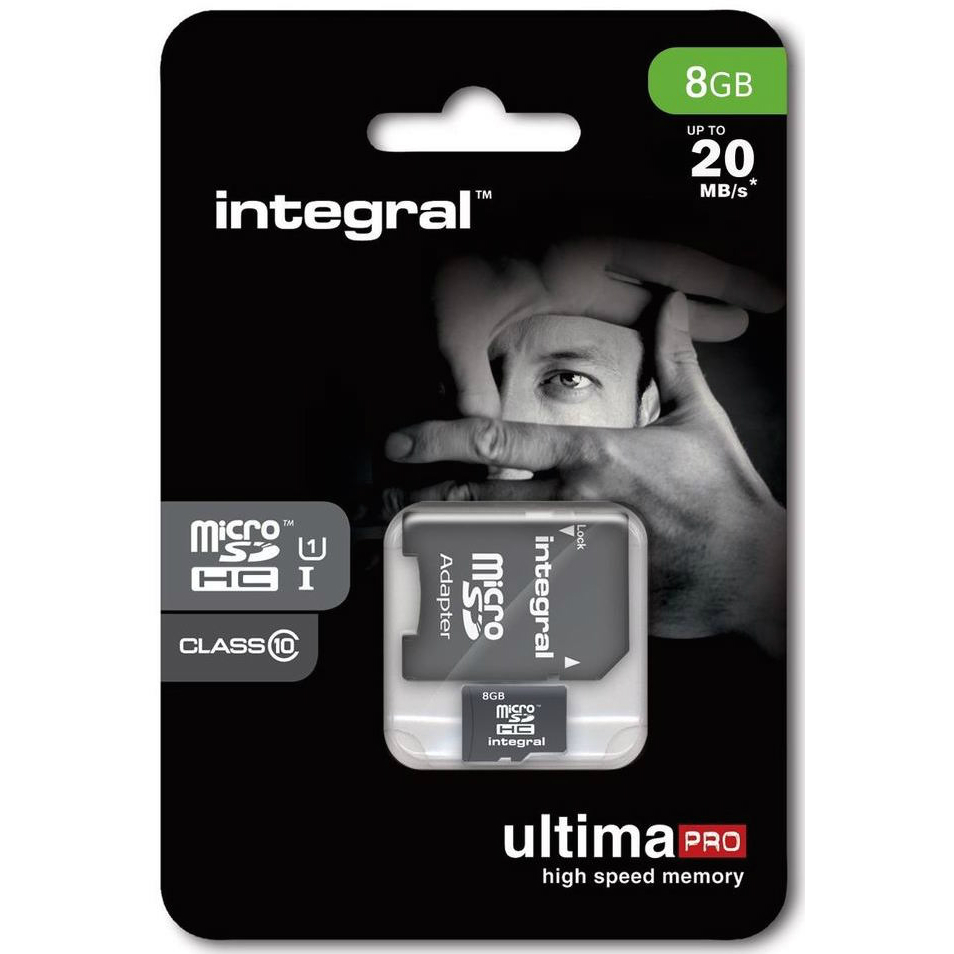 Original Integral Class 4 8GB MicroSDHC Memory Card + SD Adapter (INMSDH8G4V2)
