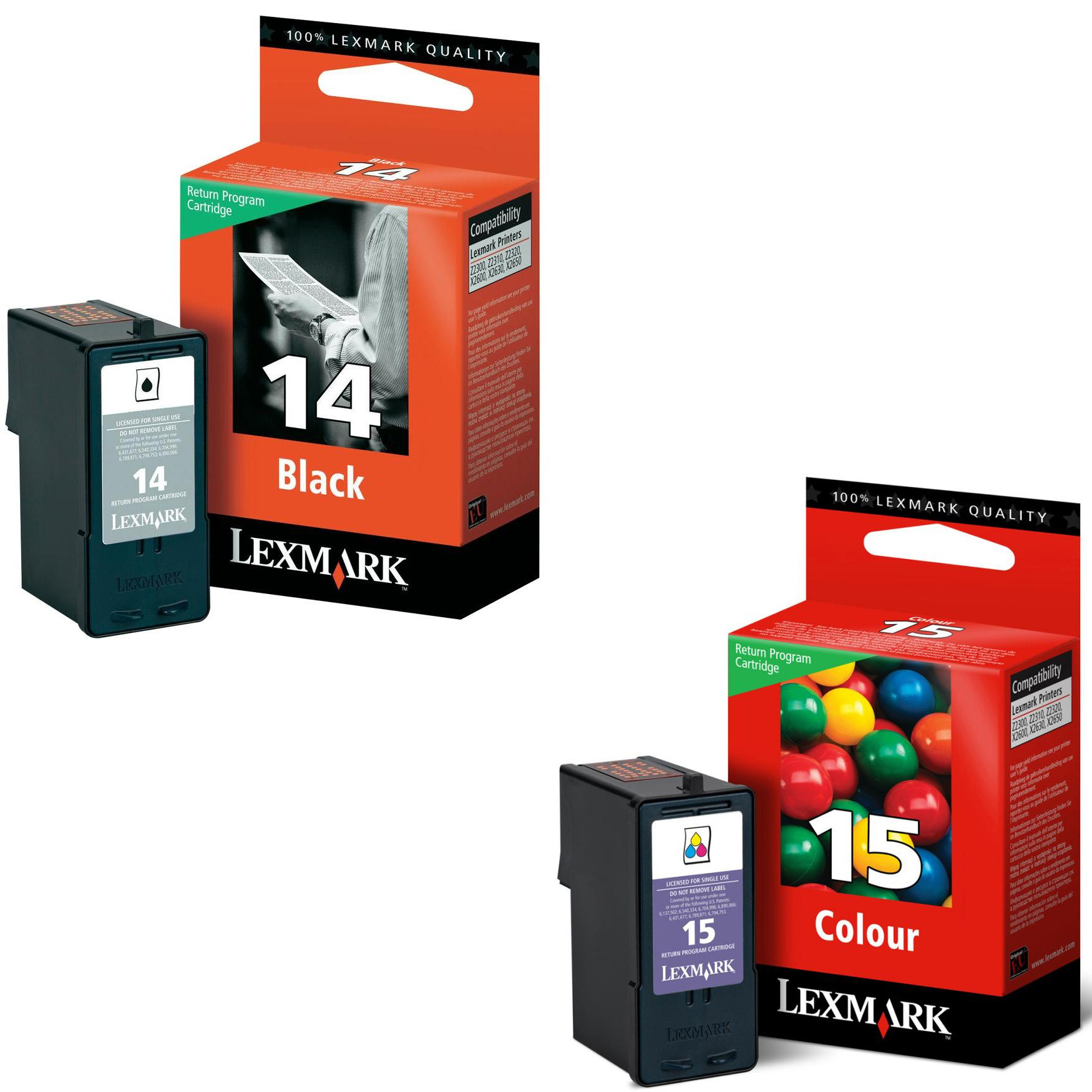 Original Lexmark 14 / 15 Black & Colour Combo Pack Ink Cartridges (18C2090E & 18C2110E)